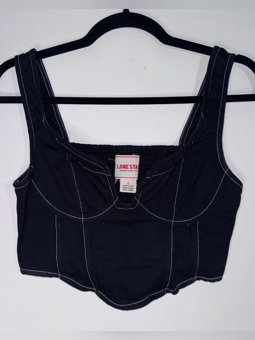 Lone Star Black Corset Crop Top Size Small Contrast Stitch Cotton Bustier